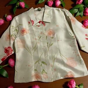 Vintage GALLIANO Silk Watercolor Floral Cropped Blouse ~ Like New ~ size Medium